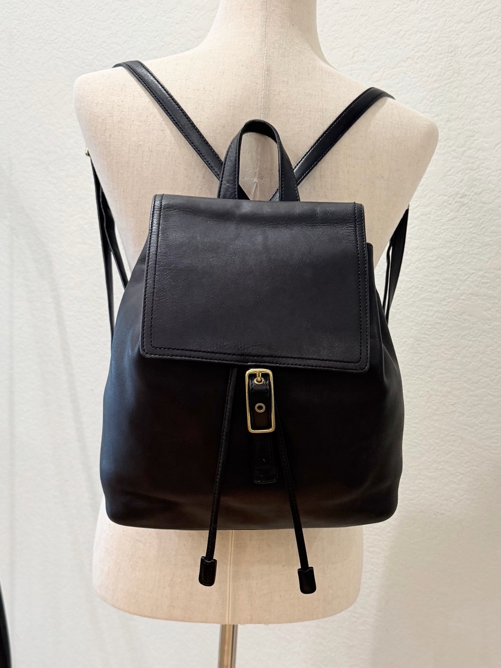 Coach Backpack Vintage Black Leather Drawstring Flap  | Style 3327